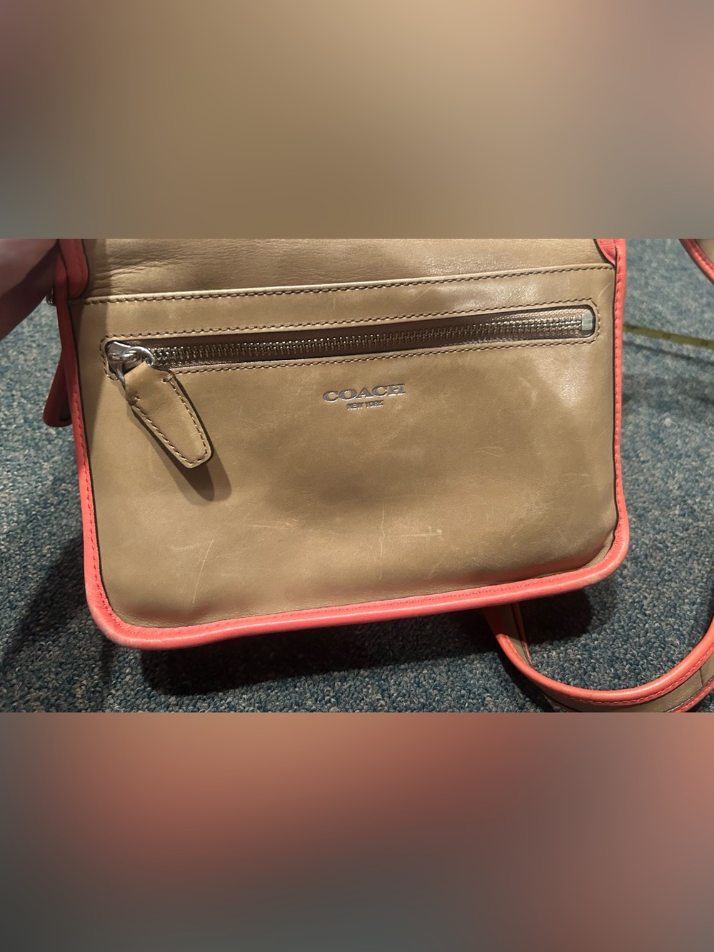 Vintage Coach Crossbody Shoulder Bag in Caramel and Coral AND Coach Coral Wallet - Picture 9 of 15